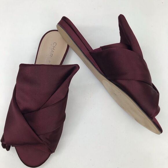 Charles David Burgundy Satin Wrap Knot Open Toe Slide Flats - Picture 4 of 14